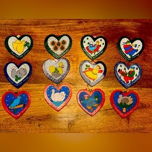 Vtg Lillian Vernon 12 Days Of Christmas Lvc Wood Set Ornaments Hearts